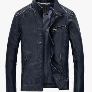 Men's Zip Up Slim Bomber Faux Leather Jacket